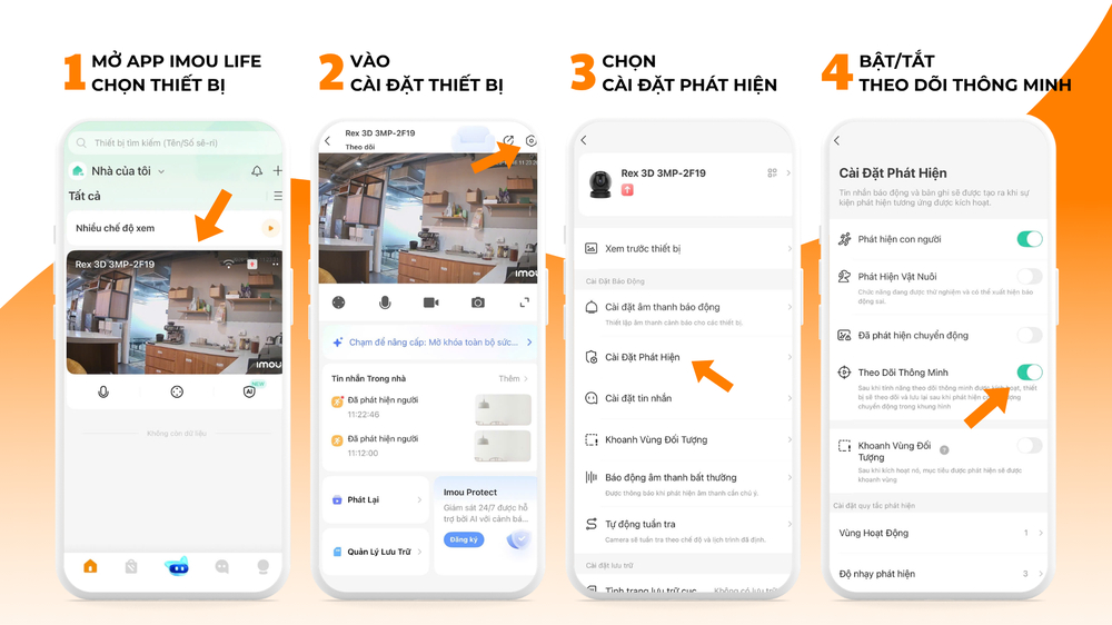 Hướng dẫn các bước bật tắt chế độ xoay theo dõi thông minh trên ứng dụng quản lý camera