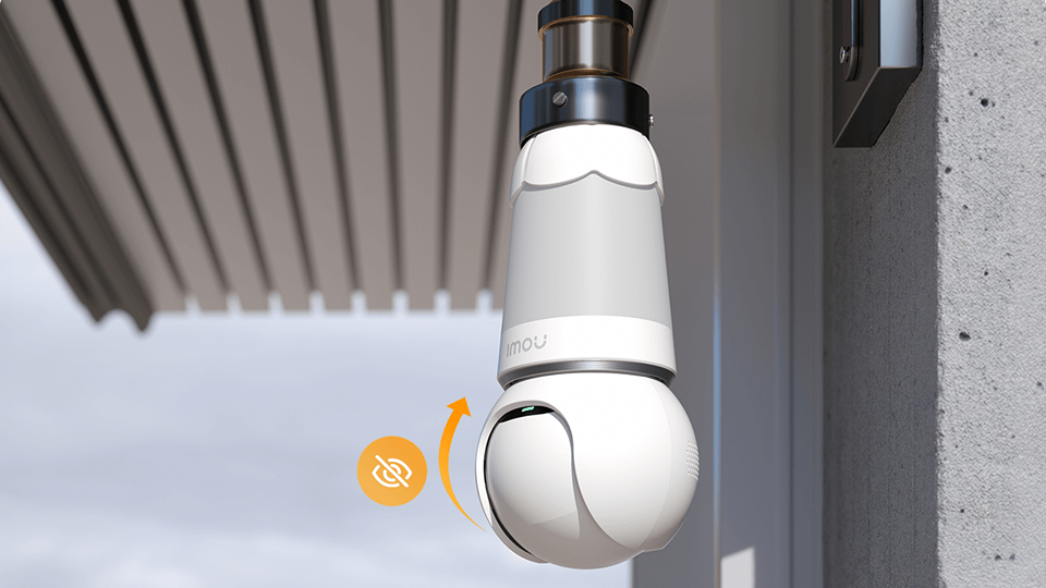Ilustrasi mode privasi Bulb Cam IMOU yang terpasang pada fitting lampu